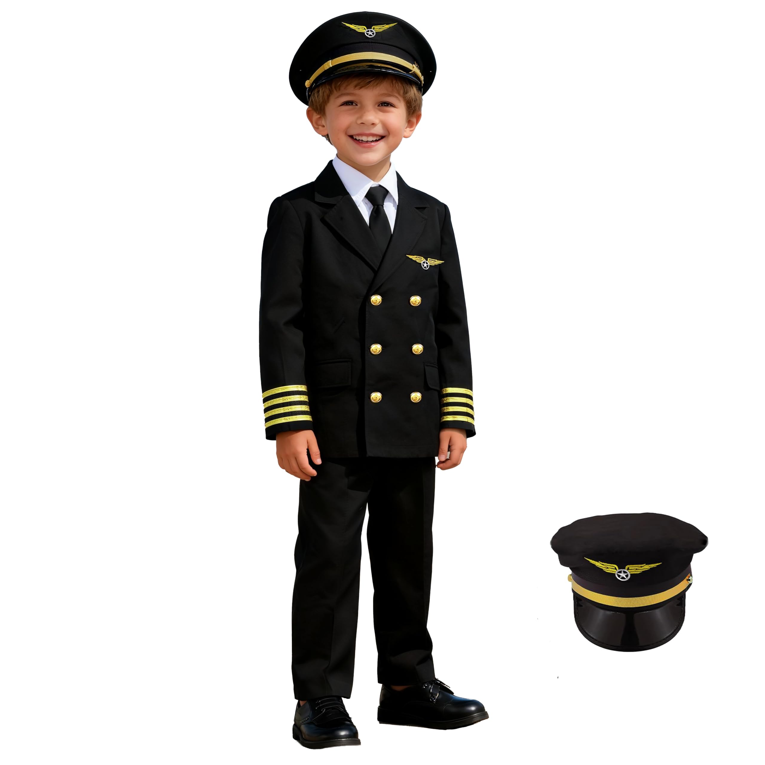 Gigoitly Career Day Costume for Kids Pilot Costume for Boys Airline Captain Pilot Uniform for Halloween Birthday Party Gifts