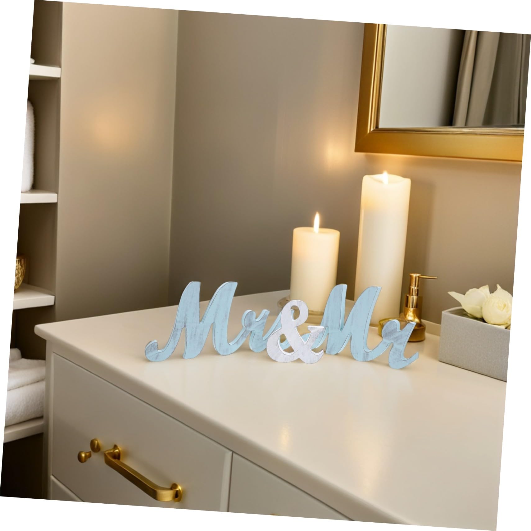 Sosoport Decorazioni per Matrimonio in Legno Mr e Mrs, Centrotavola Elegante per Anniversari Design Romantico, Facile da Montare, Set
