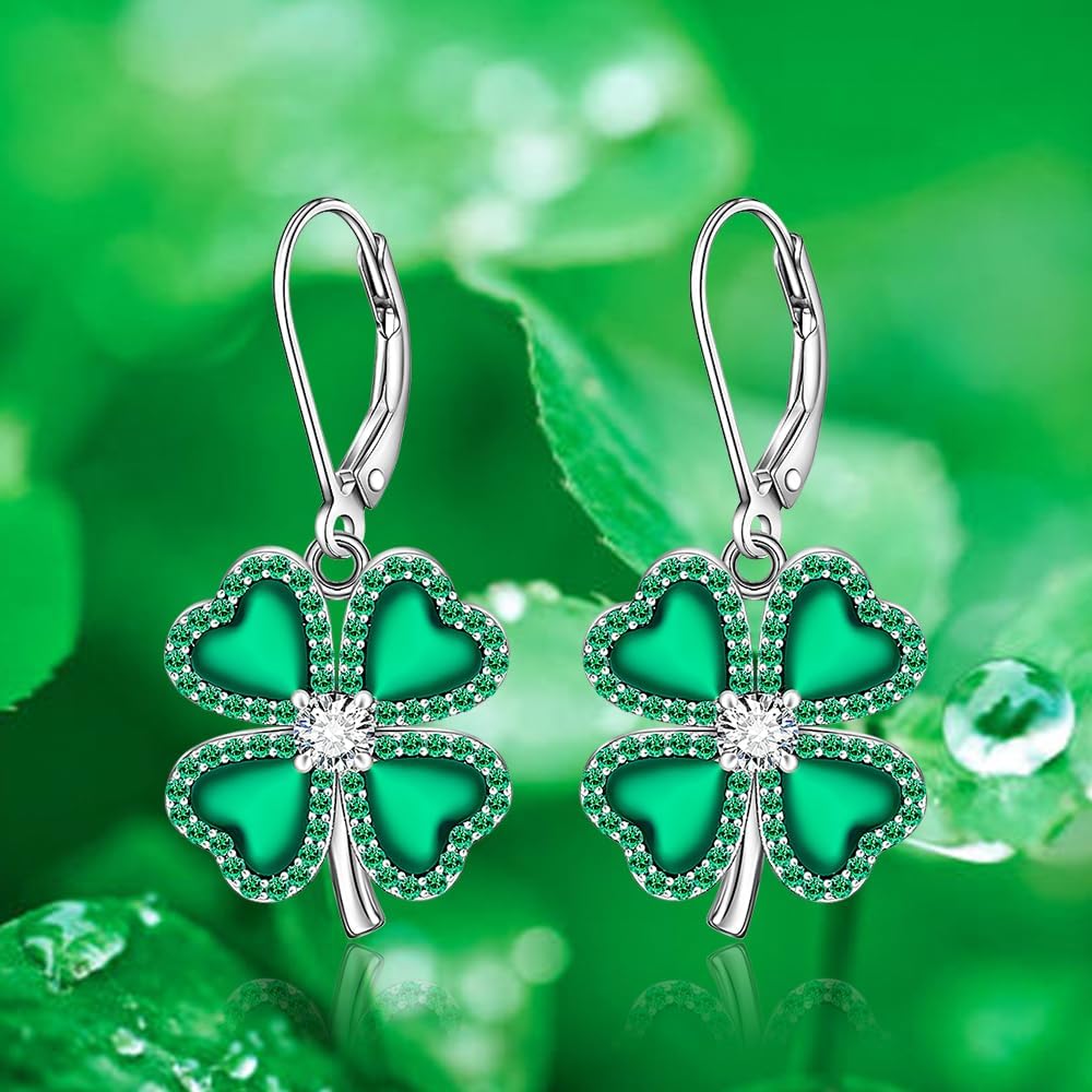 Shamrock Earrings St Patricks Day Earrings for Women Sterling Silver Irish Celtic Knot Four Leaf Clover Earring Valentine Day Shamrock Gifts Jewelry - Image 8