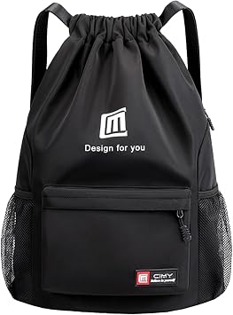 Drawstring Bag Waterproof Swim PE Bag Unisex Large Sports String Backpack Oxford Fabric Gym Sack for School Travel Swimming Holidays Climbing Hiking,Black 04
