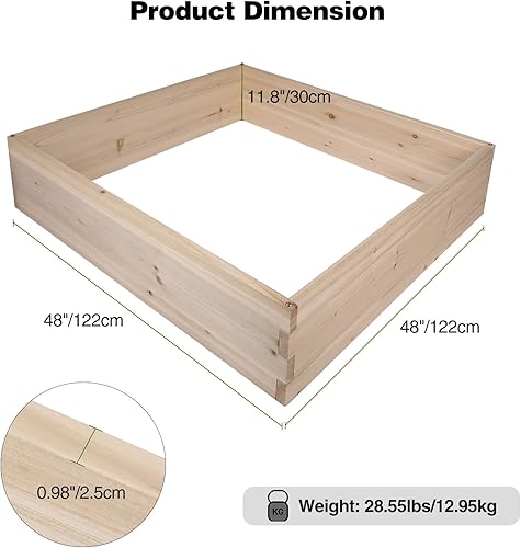 Miniatura 2 de REDCAMP Cama de jardín cuadrada de madera elevada, cajas de jardín de madera para exteriores, para verduras, frutas, flores, hierbas, fácil de