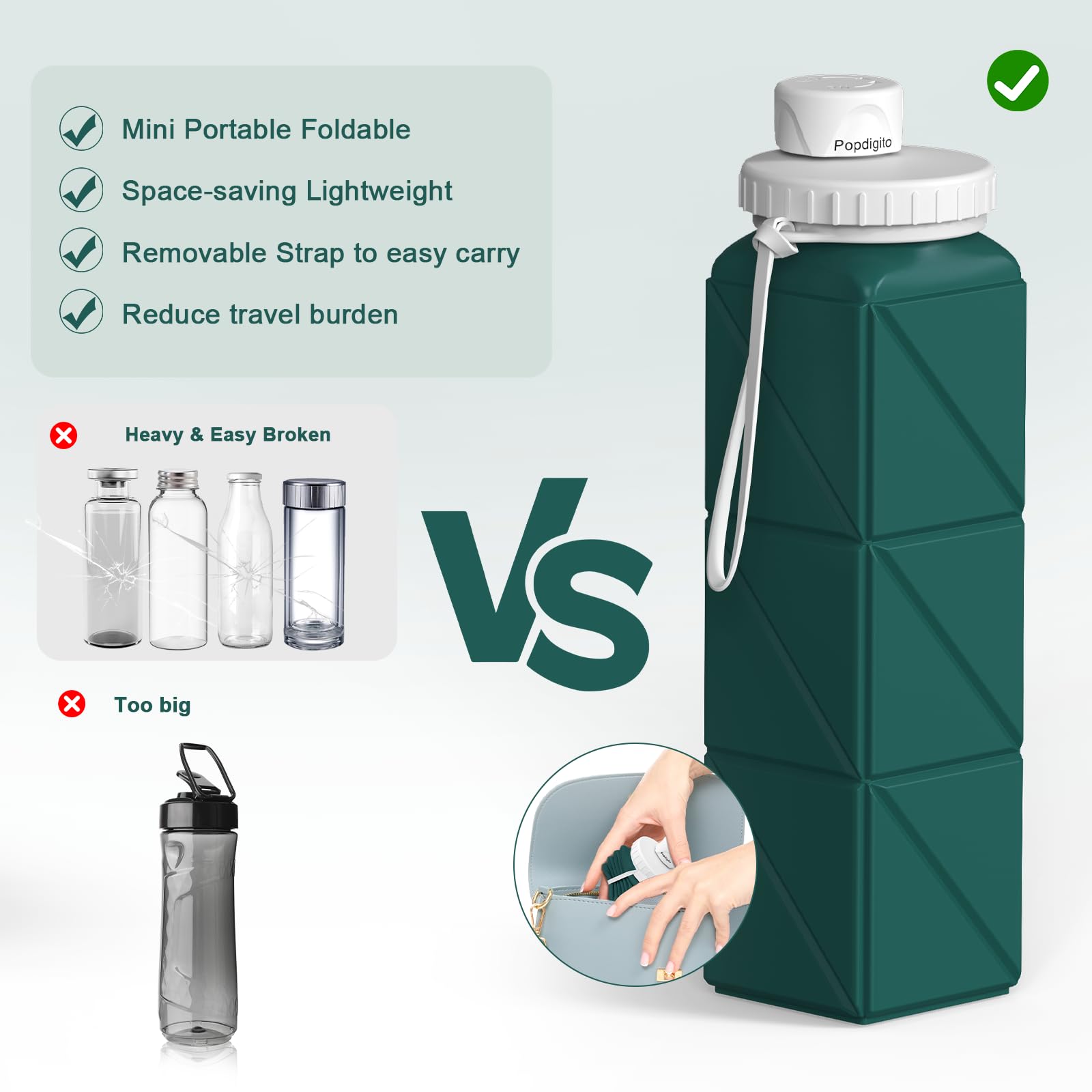 Faltbare Wasserflaschen, Silikon, 590 ml, leicht, wiederverwendbar, auslaufsicher, für Reisen, Wandern, Camping, Radfahren, Workout, Yoga, Fitness, Indoor-Outdoor-Sport, 3 Stück