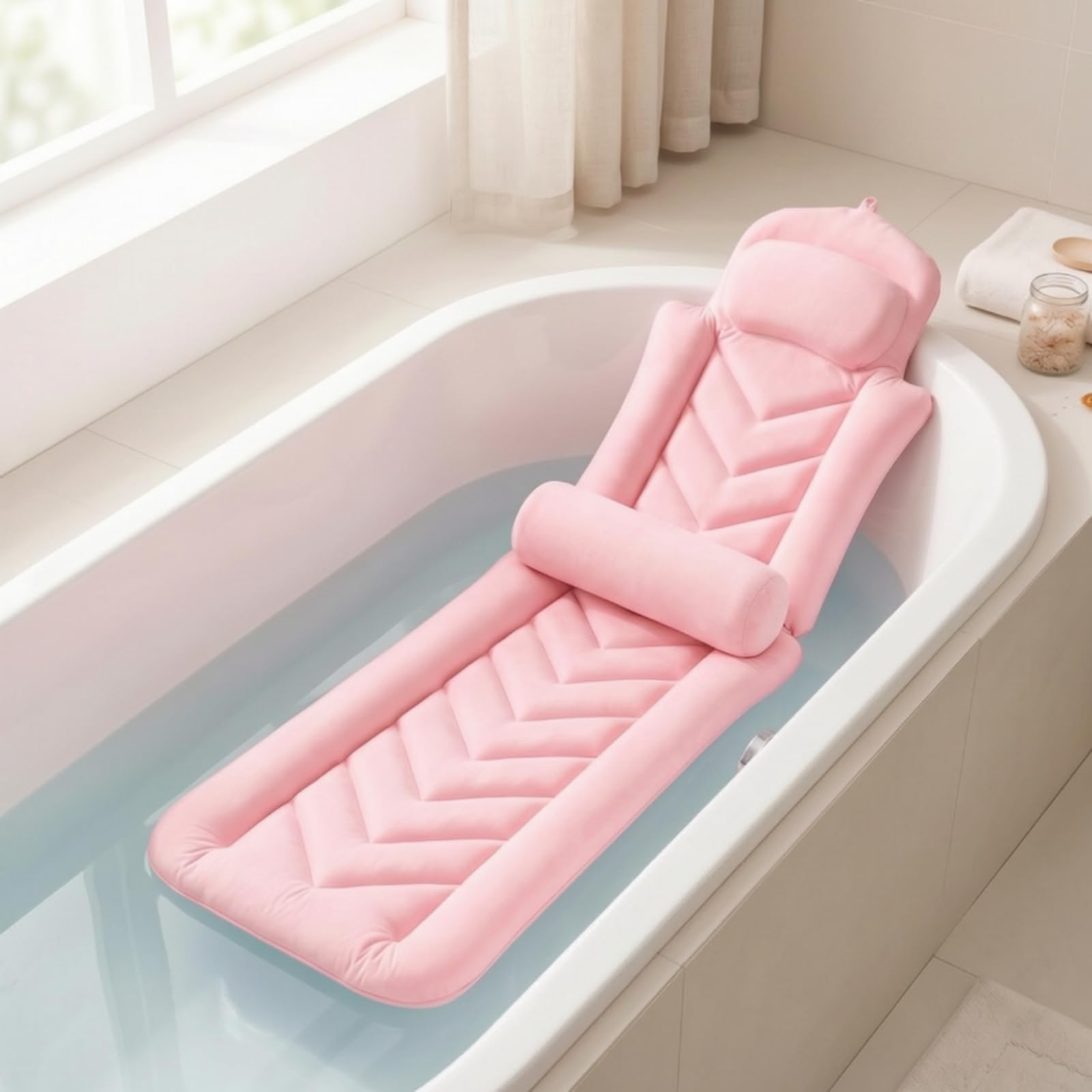 Oreiller Bain Ergonomique Confortable, Blanc Extensible sur Quatre Côtés avec Soutien Lombaire