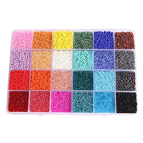 24 Colors Glass Seed Beads 2mm 26400pcs Loose Bead Kit Bracelet with Plastic Storage Box for DIY Jewelry Making