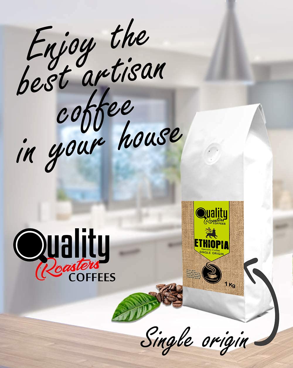 Quality Roasters Coffees. Café en Grano Tostado de Especialidad. Origen Único Etiopía Sidamo. Proceso Natural Tueste Medio. Tostado Artesanal. (1 Kg)