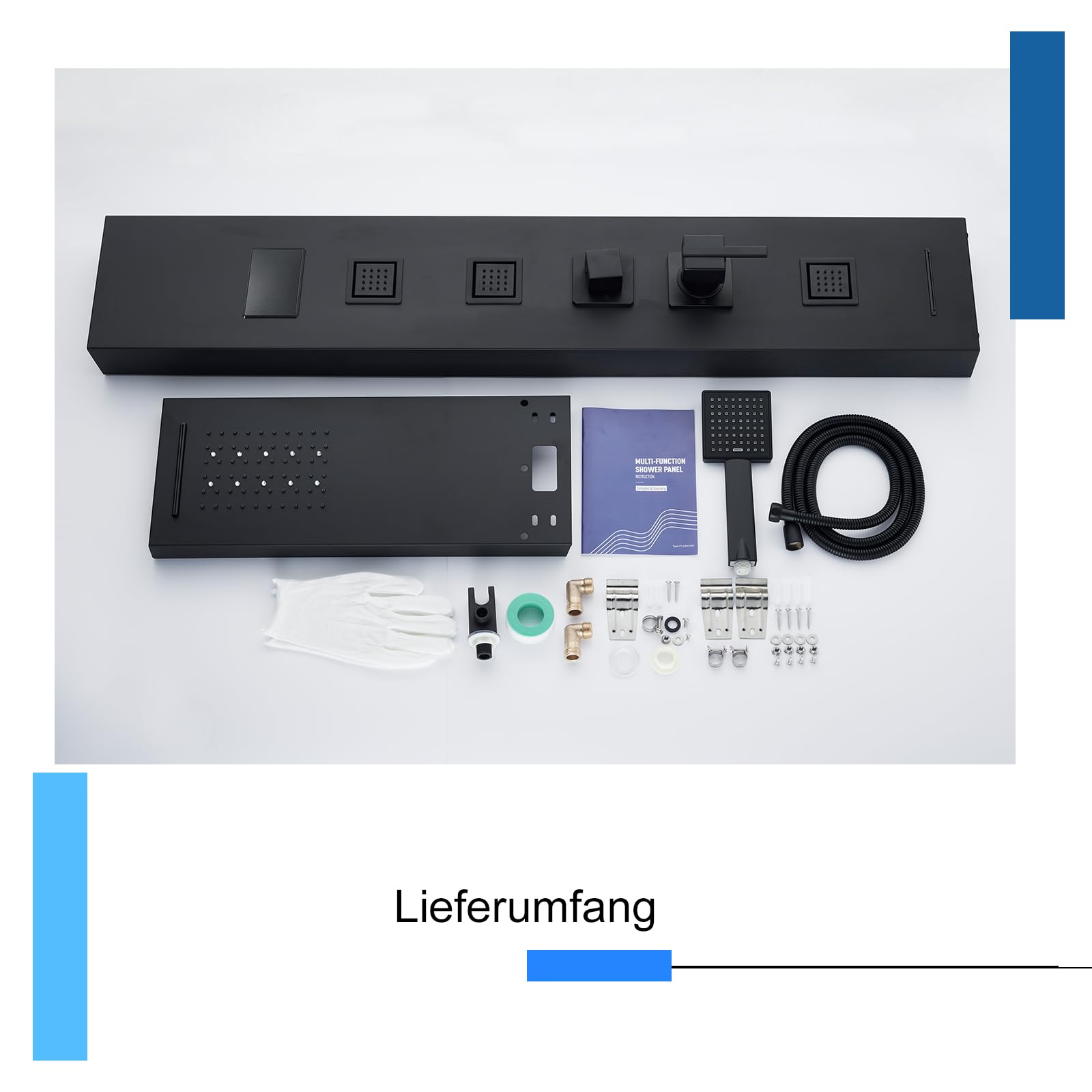 Panel de ducha LED con grifo, 5 funciones, panel de ducha con indicador de temperatura LED, ducha de lluvia y cascada, 3 chorros de masaje, ducha de mano y entrada de bañera, columna de ducha