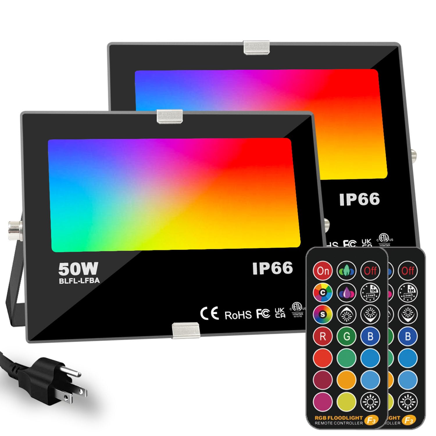 HEKEE RGB Led Flood Light 35W, Outdoor Color Changing DIY Customized Strobe Mode, Stage Landscape Lighting,Floodlights 12 Colors & 4 Modes, Remote Control Included, Timing IP66 Waterproof (2 Pack)