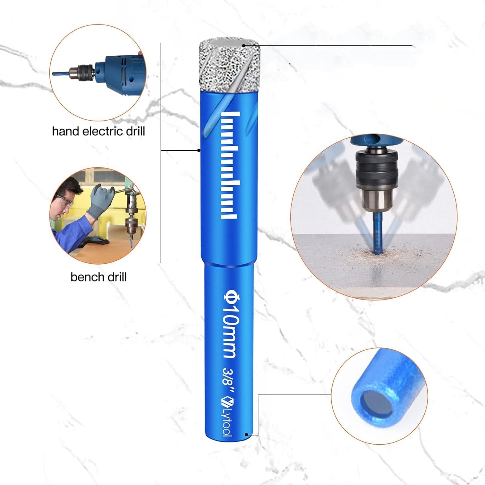 Tile Drill Diamond Drill Glass Drill Bit Set of 6 for Ceramic Granite, Glass, Porcelain, Tiles, Hard Tiles - Image 3
