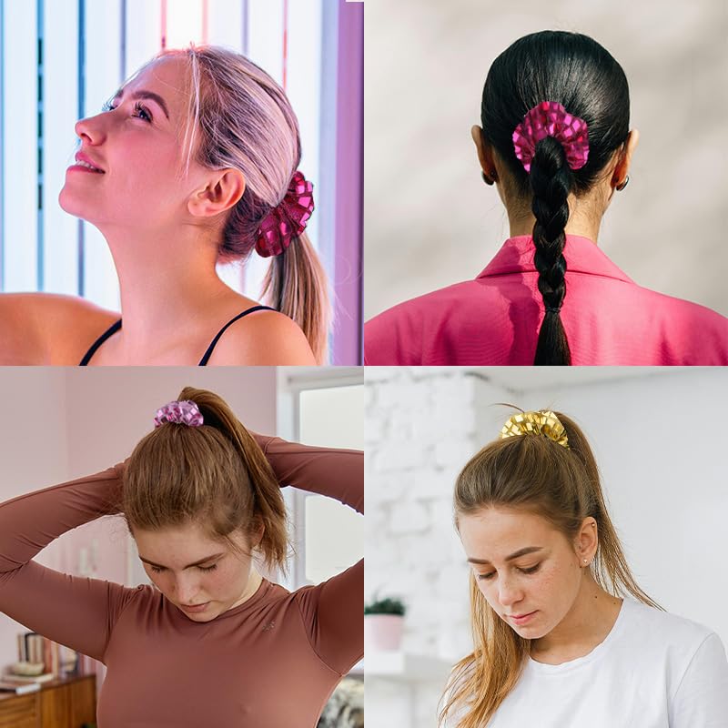 Pink Glitter Hair Accessories for Women Girls Sparkly Sequin Hair Band Y2k Hair Scrunchies for Girls Women Bling Hairband for Party Prom Gold Big Ponytail Holders Sparkly Hairbands 3pcs - Image 4
