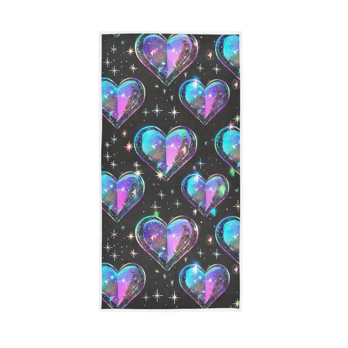 LSRCPD Holographic Hearts on Black Face Towels for Bathroom, Hand Towel for Bathroom, Shower, Hotel, Spa 15 x 30 Inches