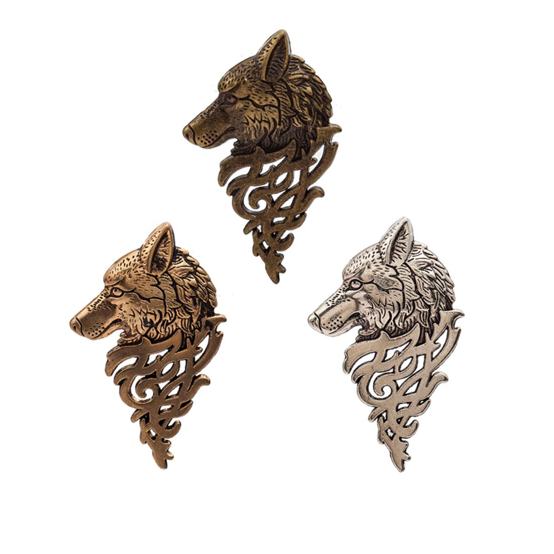 2Pcs Fashion Animal Dire Wolf Head Coyote Antique Lapel Brooch Pin Badge Men's Suits Buckle Neckwear Accessories