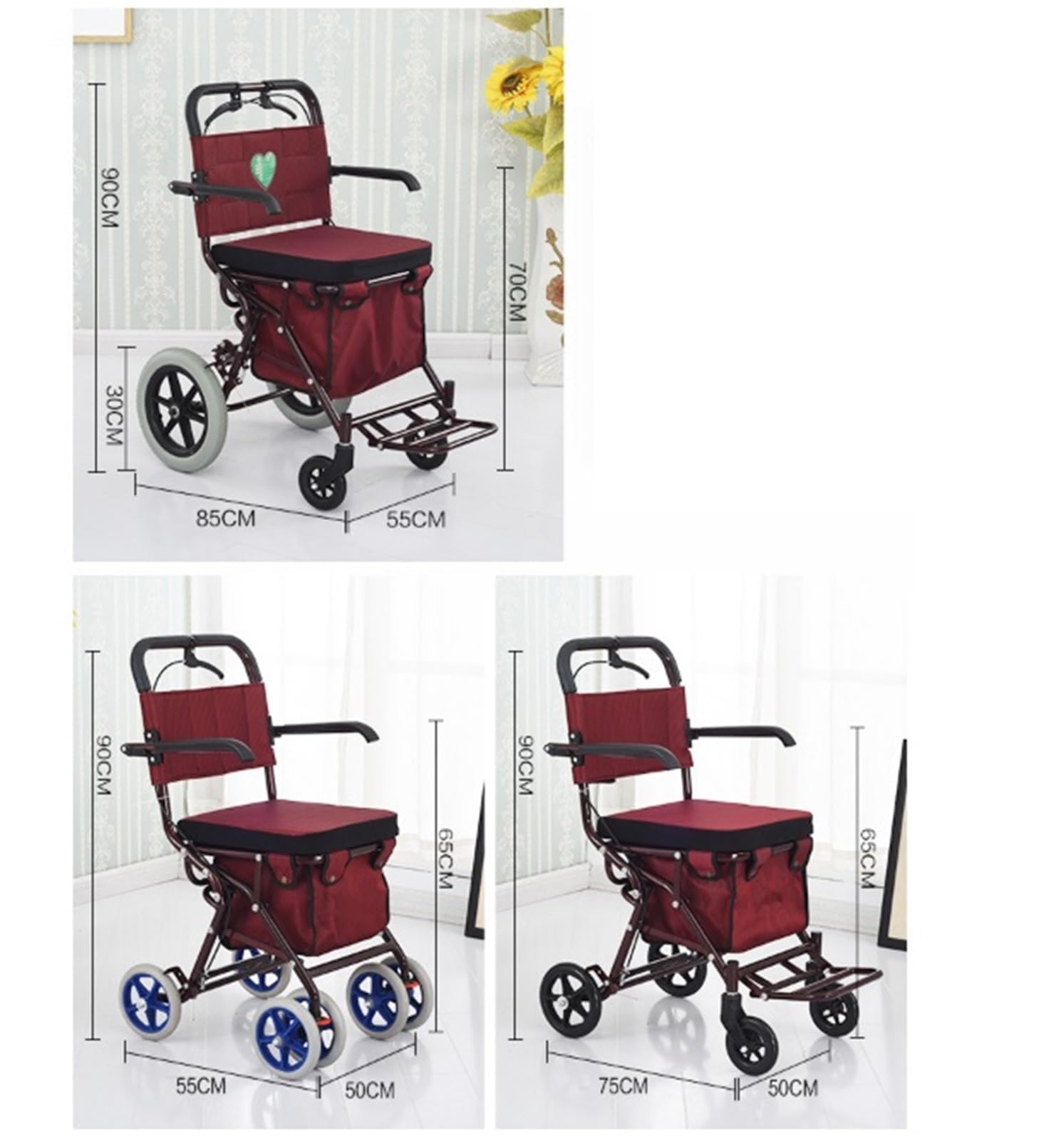 Wózki, Foldishoppitrolley sklep spożywczy Shoppicart Lekki składany wózek inwalidzki do Shoppiand Travelishoppitrolley Foldishoppicart (90 x 55 x 50 cm) / Rosso/90 * 85 * 55 cm