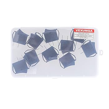 VEXUNGA Rocker Switch 12V Toggle Switch ON Off KCD1 Mini Rocker Switches 2 Pin AC 6A 250V 10A 125V SPST 2 Position Black Square (5Pcs With Leads 5Pcs Without Wires