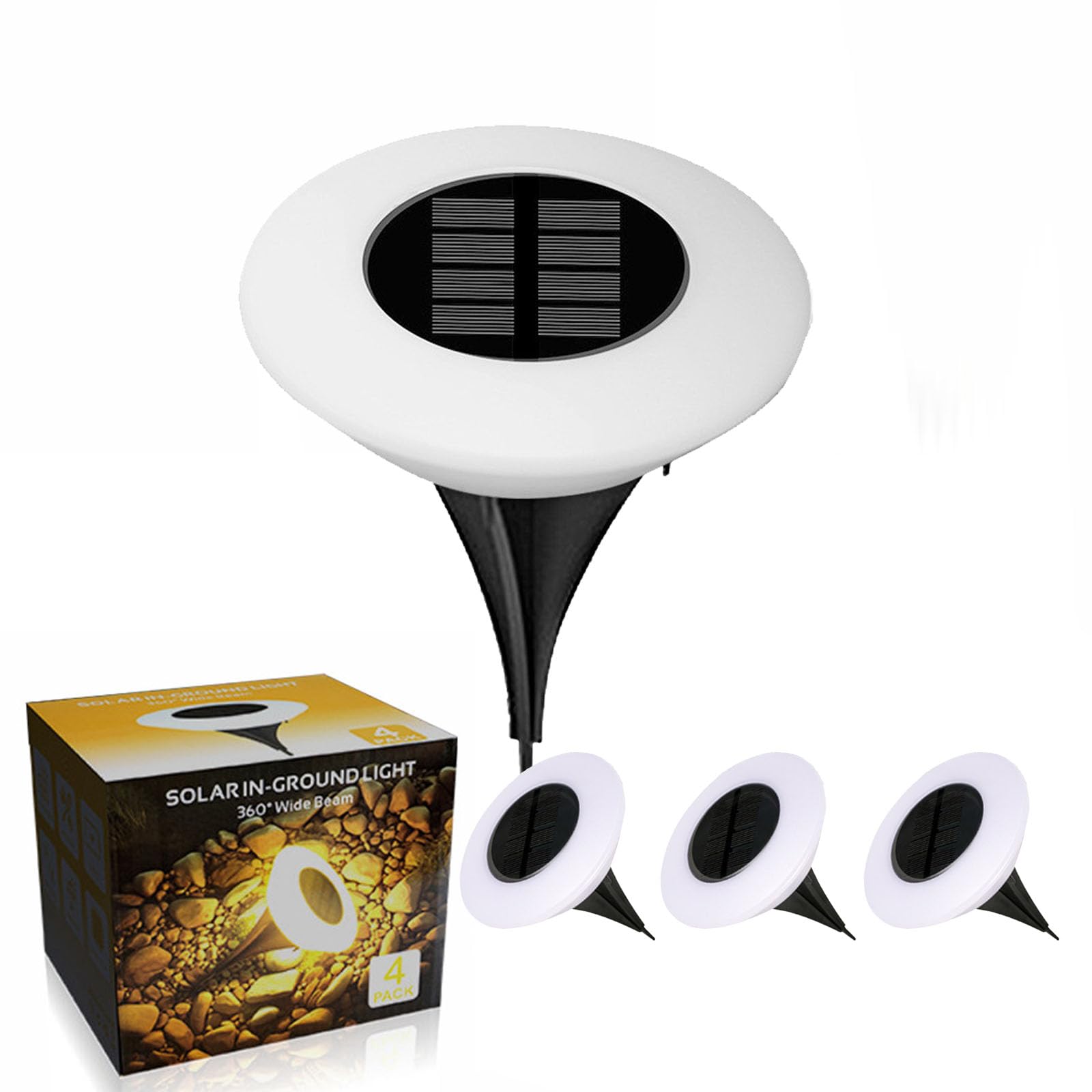 AUTOFigure Solar Ground Lights Outdoor, LED In Ground Step Lights, IP67 Waterproof Solar Powered Pathway Lights for Garden Stairs Lawn Yard,Warm light-4Pcs