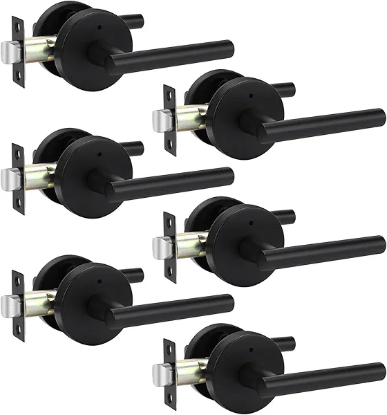 goldenwarm Black Door Handles Interior, Matte Black Privacy Door Handle, Indoor Door Lever for Bedroom, Bathroom, Heavy Duty Zinc Alloy, 6 Pack