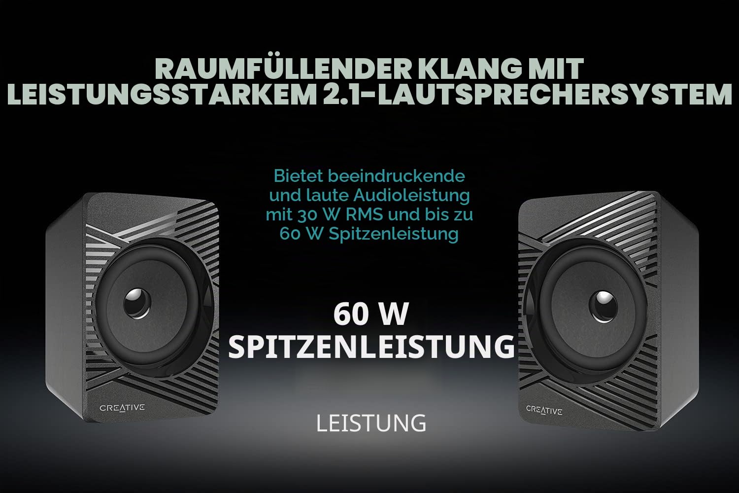 Creative SBS E2500 Leistungsfähiges 2.1-Bluetooth-Lautsprechersystem mit Subwoofer für Computer und Fernseher, Schwarz