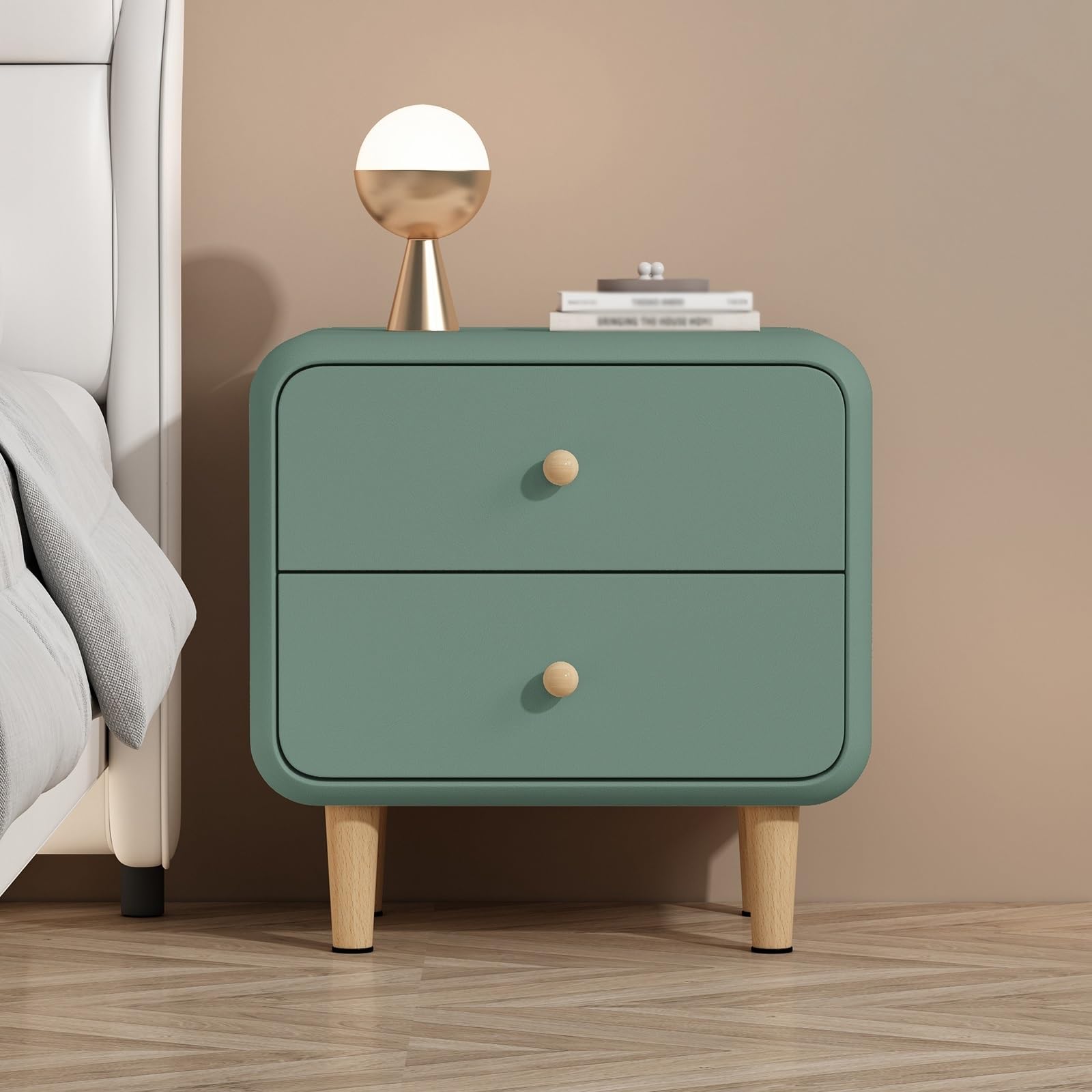 FYIYIEW bedside table, No Installation Required Arc Corner Design To Prevent Bumps(Light Green,30cm/11.8in)