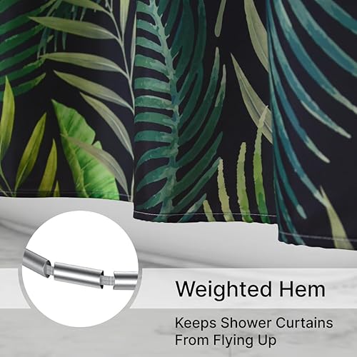 Miniatura 3 de Cortina de ducha verde para baño, juego de hojas de palmera, moderna cortina de ducha tropical, arte de selva, naturaleza, decoración de baño,