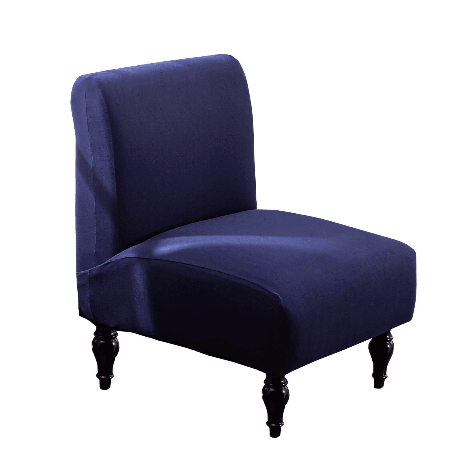 SHILINTONG Armless Accent Chair Cover, High Stretch Slipper Chair Slipcover Spandex Jacquard Fabric for Bedroom Dining Living Room Office, Removable & Washable, Non-Slip with Elastic Bottom (Navy)