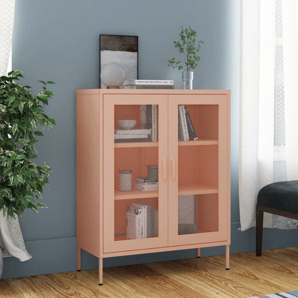 Armadio da ufficio, autoportante, in metallo, per aziende, ufficio, scuola, rosa, 80 x 35 x 101,5 cm, in acciaio (facile da montare)