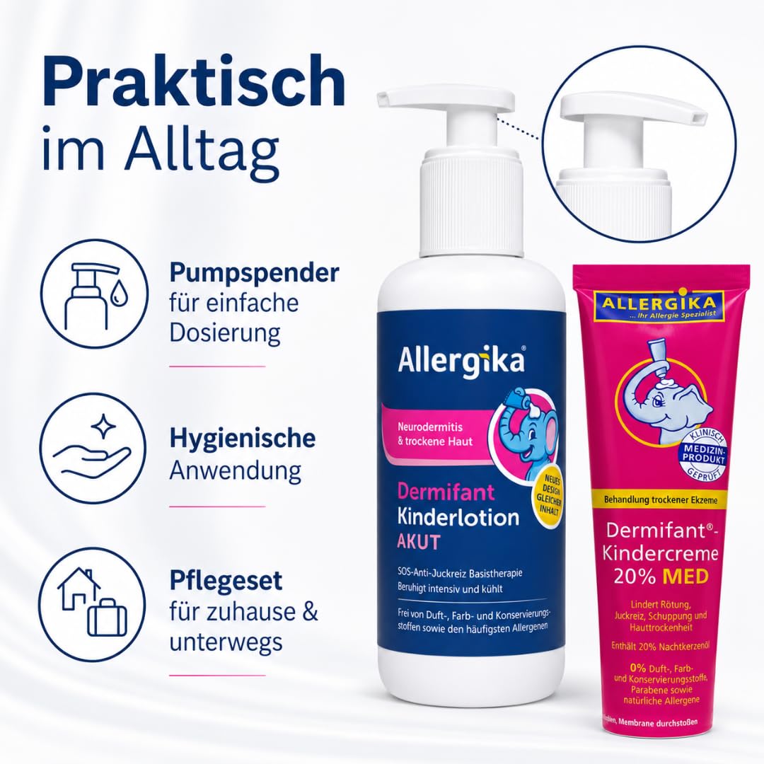 Pflegeset: Kindercreme 20% MED 100 ml + Kinderlotion AKUT 200 ml | Reichhaltige kortisonfreie Creme und leichte Akut-Lotion für trockene, juckende und zu Neurodermitis neigende Kinderhaut