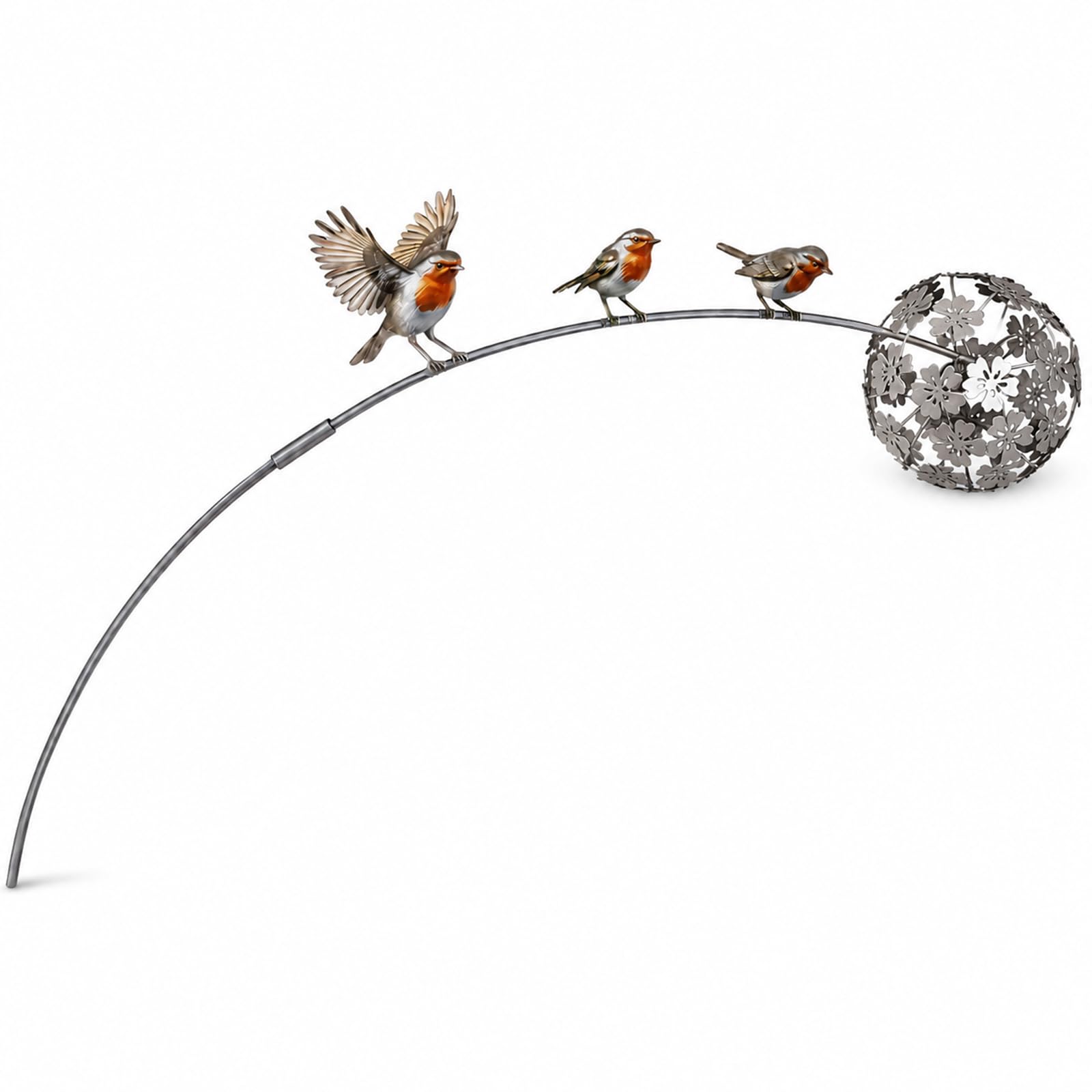 Robin Garden Stake, Metal Robin Garden Ornament with Dandelion