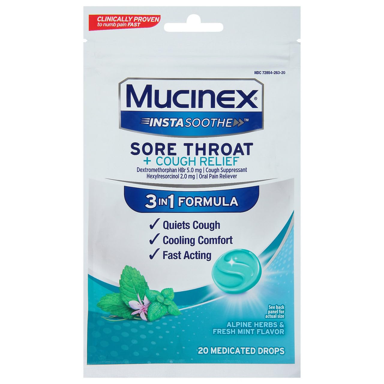 Mucinex, Sore Throat And Cough Relief, 20 Count