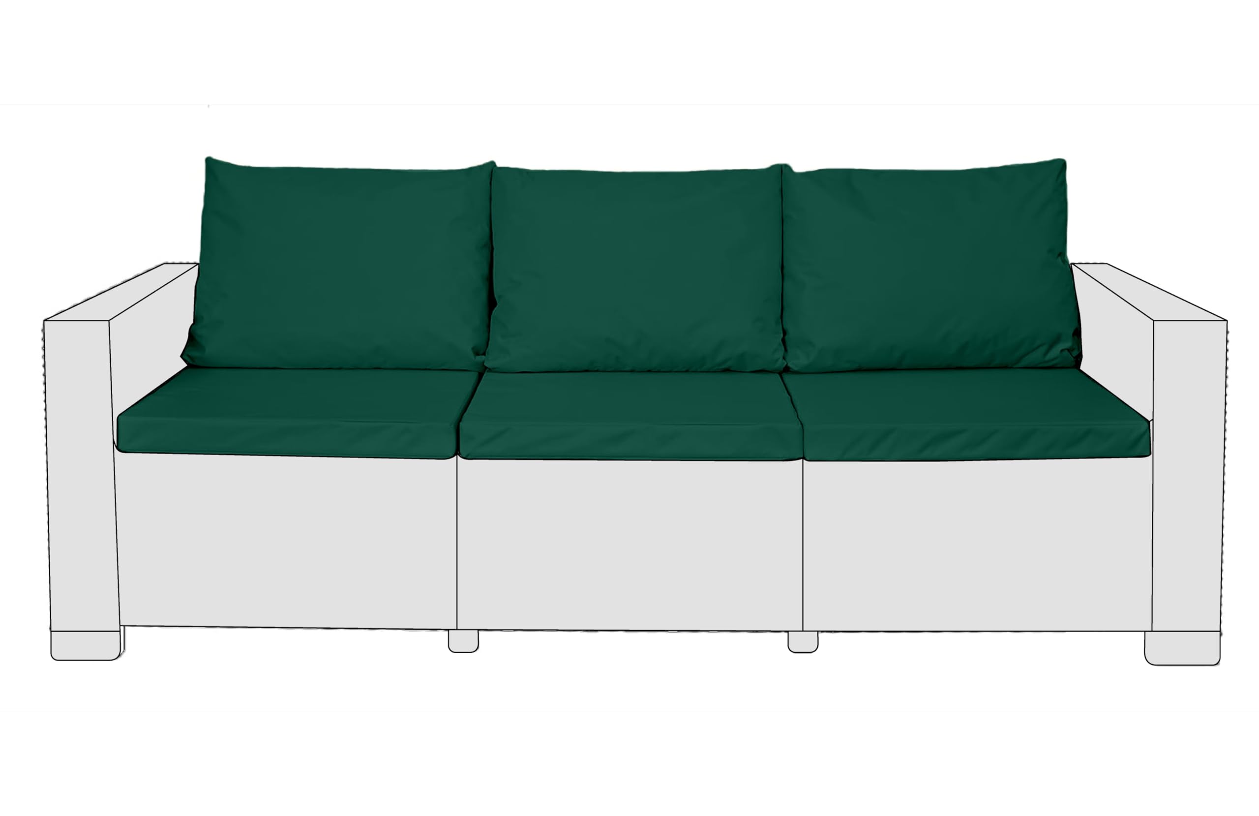 Sapphire Collection Outdoor Garden Rattan seat cushions Water Resistant Pad for Keter Allibert California Furniture Patio Chair Cushion Padding (6 Pc Green 3 Seater)