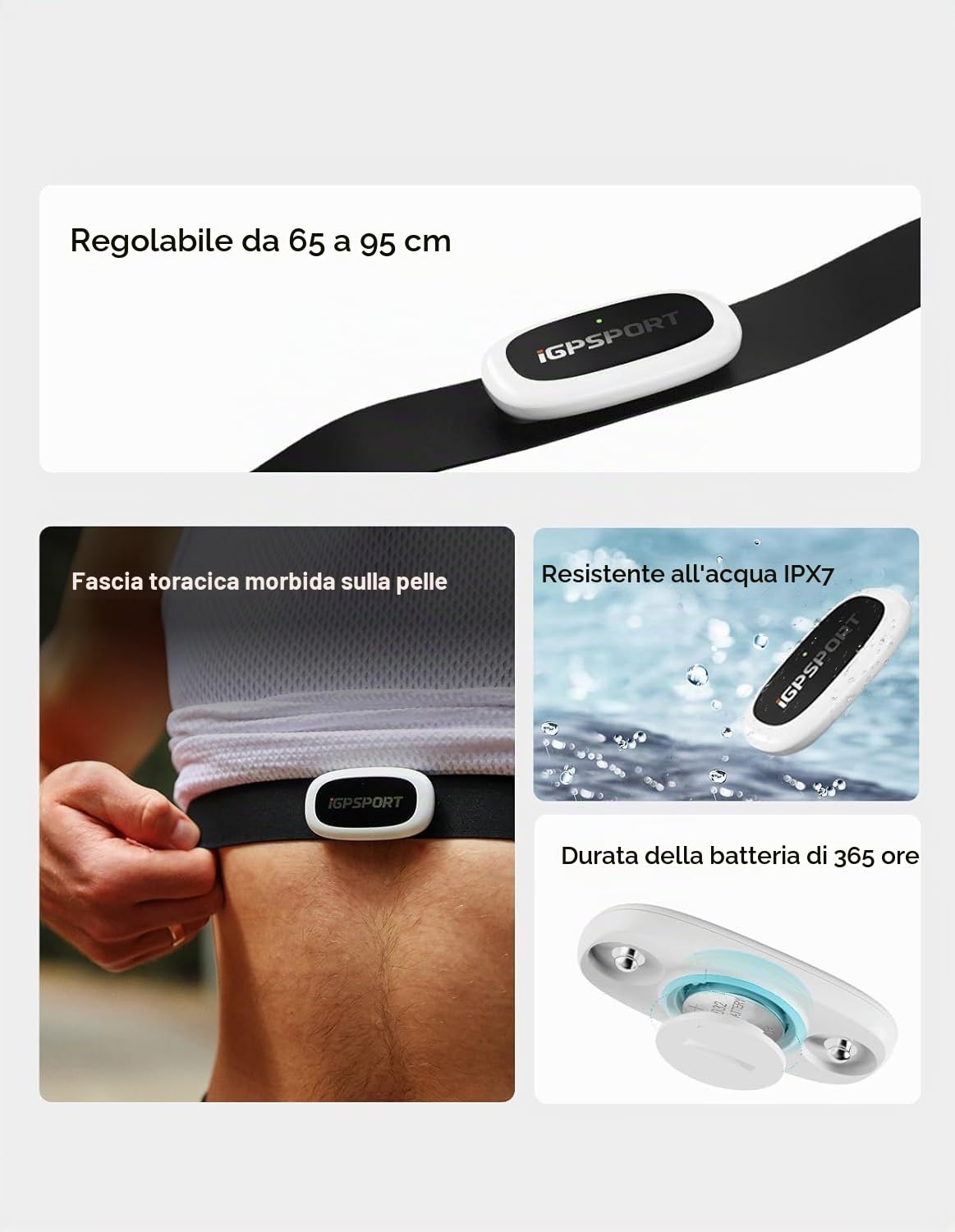 iGPSPORT HR40 - Cardiofrequenzimetro impermeabile IPX7 Bluetooth & Ant + cinghia toracica per corsa, ciclismo, fitness, compatibile con Garmin Polar Wahoo