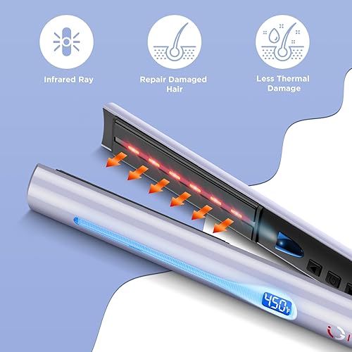 Miniatura 2 de IG INGLAM Plancha plana de titanio, rizador de 1 pulgada, alisador de pelo iónico negativo infrarrojo 11 ajustar la temperatura de 250 F a 450 F,