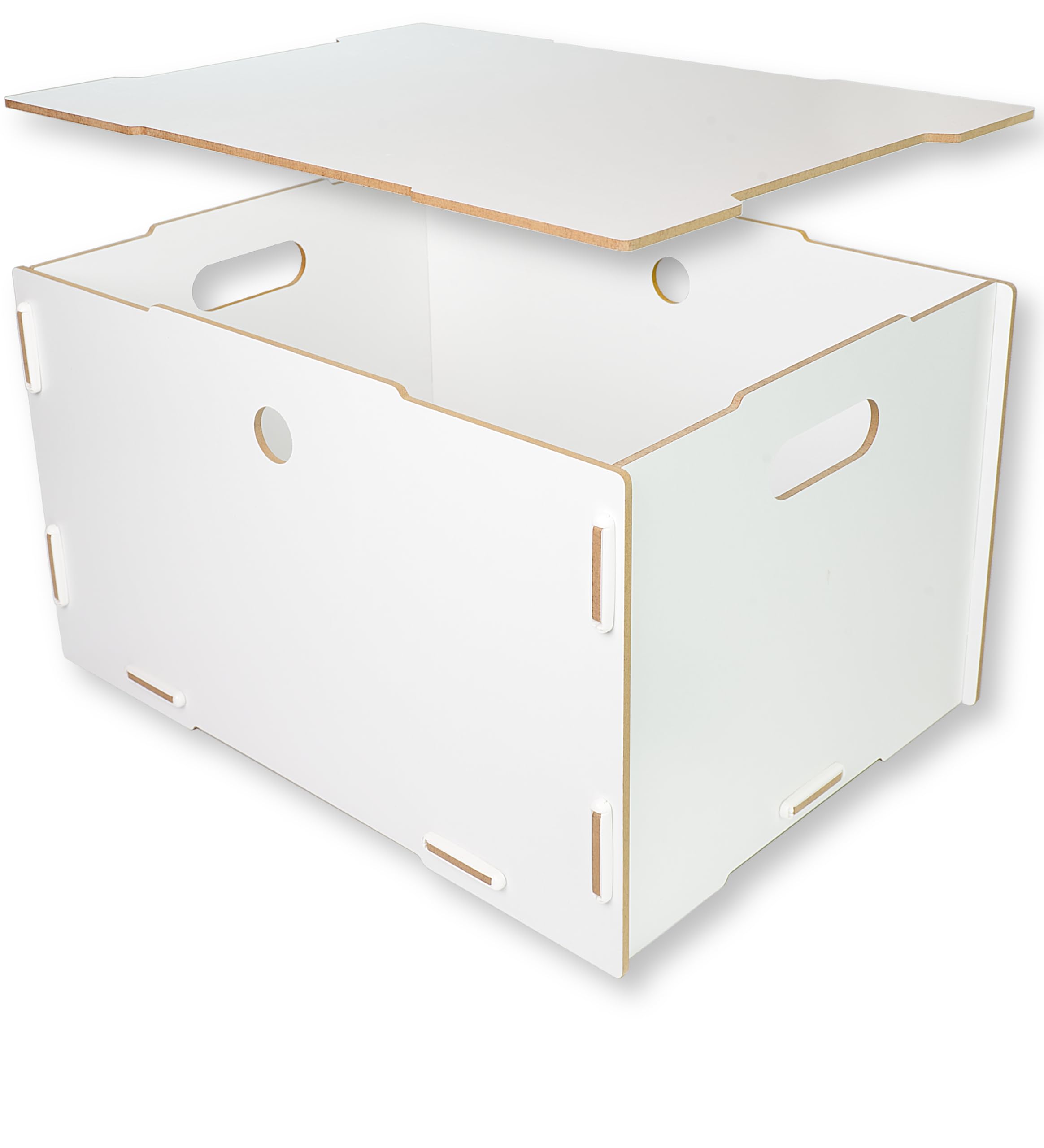 clipfritz -Cajas almacenaje decorativas, Apilables - (aprox.) 40x30x23 cm - Cestas organizadoras baño - Caja madera con tapa blanca - Regalo Boda - Baúl Juguetes infantil - Cesta grande decorativa