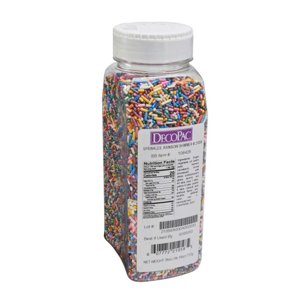 DecoPacCandy Sprinkles, 26oz, Rainbow Shimmer Sprinkle Mix, Fancy Sprinkles in Handheld Container, Edible Sprinkles For Celebration Cakes, Cupcakes, Cookies - Rainbow Shimmer