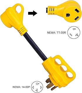 Dogbone RV Power Adapter Cord Extension, Heavy Duty RV Adapter 50 Amp Male To 30 Amp Female NEMA 14-50P to NEMA TT-30R Power Cord With Handles Connector, 12 Inch, for RV Moterhome, Boats & Trailers - coolthings.us