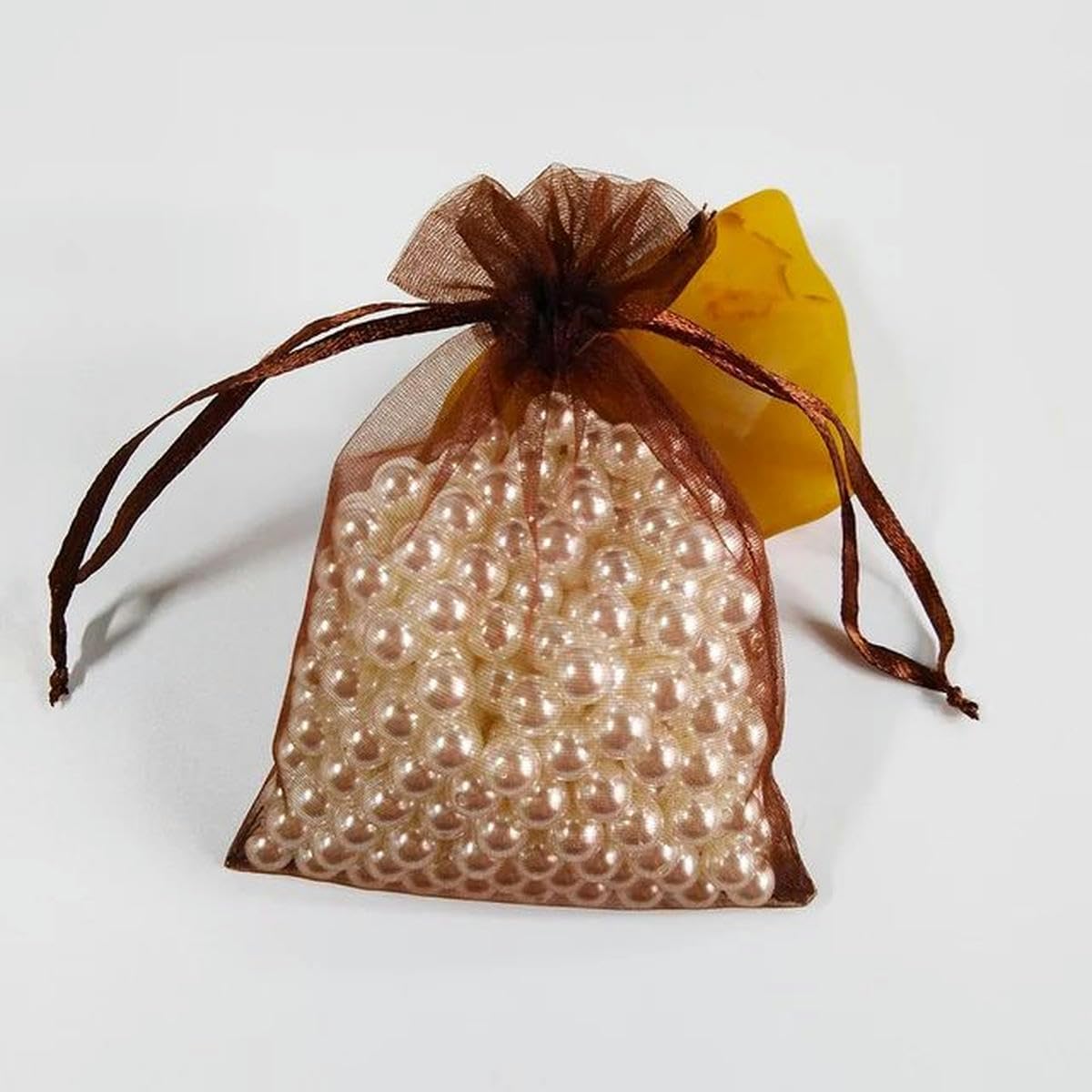 Sacs cadeaux Organza Pochettes à cordon pour bijou Sacs en Organza 7x9 9x12 10x15 13x18CM, 100 pièces, sacs d'emballage de bijoux, décoration de fête de mariage, sacs à tirer, pochettes cadeaux(Brown