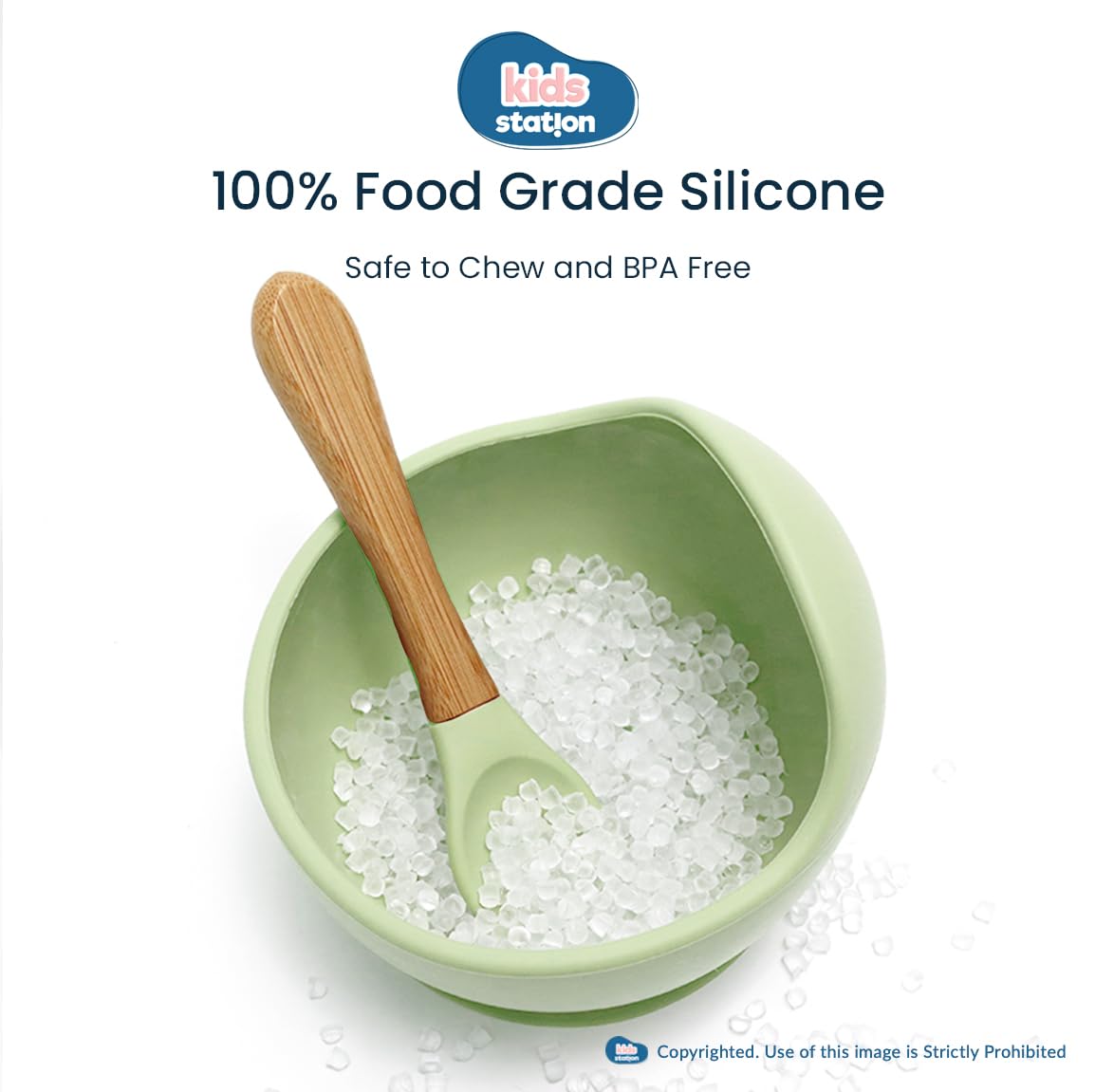 Kids Station 2 Piece BPA-Free Silicone Baby Feeding Set - Bowl    - Spoon - Make Mealtime Fun and Easy for Your Little One - Tableware Meal Utensils for Kids with Suction - Microwave Friendly (Green) - Image 6 thumbnail