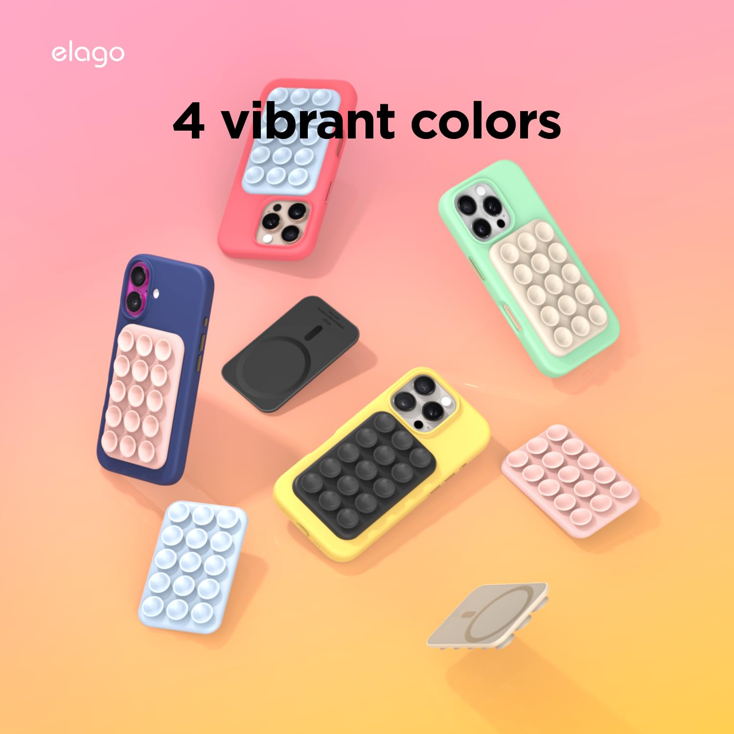 elago Supporto per Telefono Magnetico a Ventosa, Compatibile con Cover MagSafe – Impugnatura in Silicone Rimovibile per iPhone, Ideale per Selfie e Video a Mani Libere su TikTok e Instagram (Rosa)