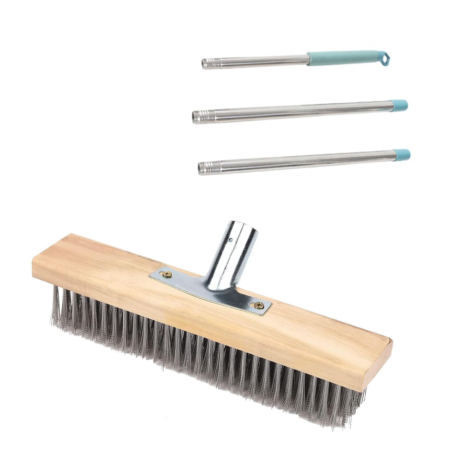 Brosse Terrasse Balai De Jardin En Métal Avec Poils En Acier – Tête 20 Cm, Manche 120 Cm – Pour Terrasse, Allées, Mousse