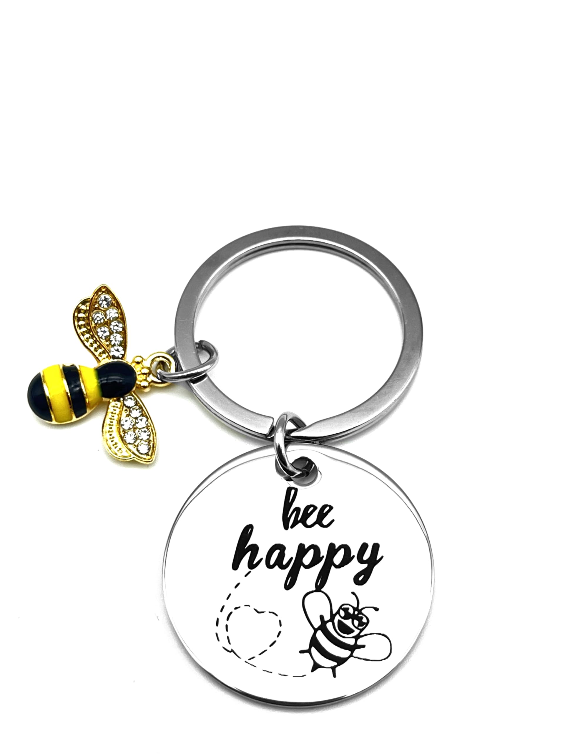 BULANGCute Keychain Stainless Steel Bee Happy Keyring Bag Handbag Accessories, silver