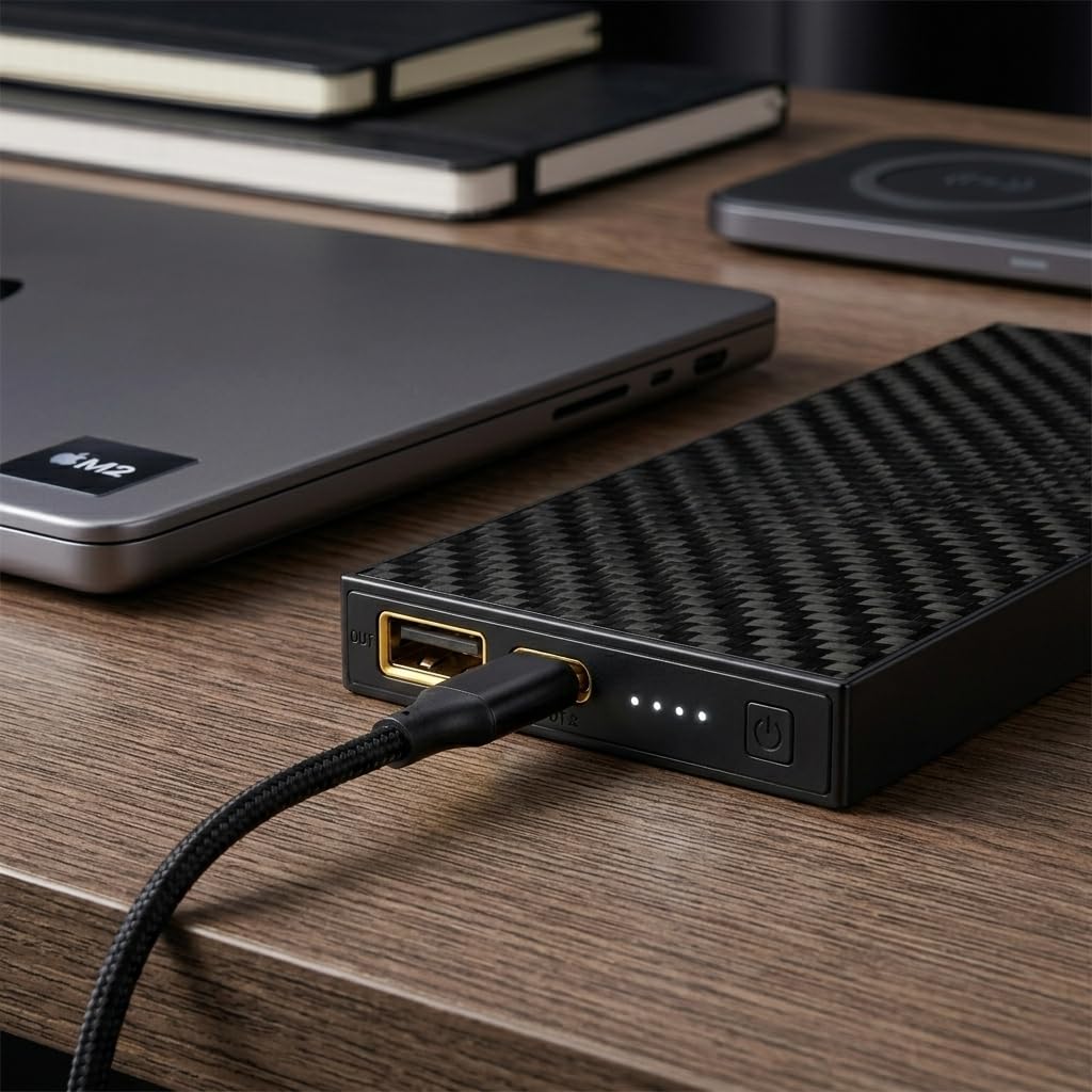 SSB10K - Cargador portátil de fibra de carbono de estado sólido de 10000 mAh, ultradelgado de 1,1 cm, ligero de 175 g, batería externa segura y duradera para teléfono, Android, viajes