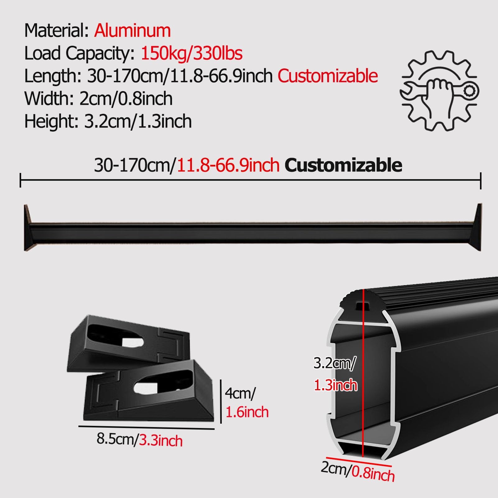 Schrankstange Schrankrohr Kleiderstange Anpassbar Stangen Für Kleiderschränke Zum Aufhängen Von Kleidung, Aluminium Duschvorhangstangen Raumteiler Bar, Mit Flansch & Montageschrauben, Schlafzimmer Pla
