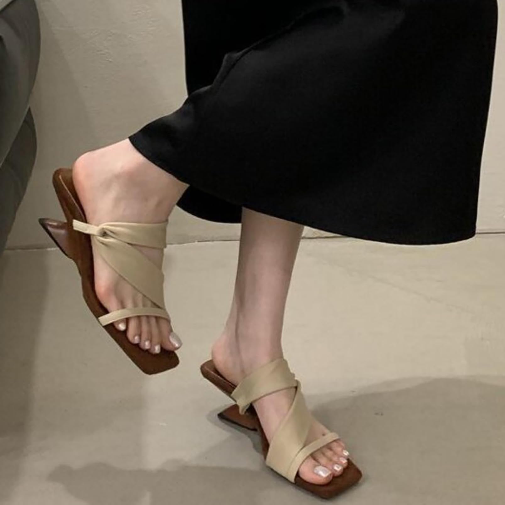 Zapatos Verano Mujer Correas Cruzadas Punta Cuadrada Abierta Tacón Grueso