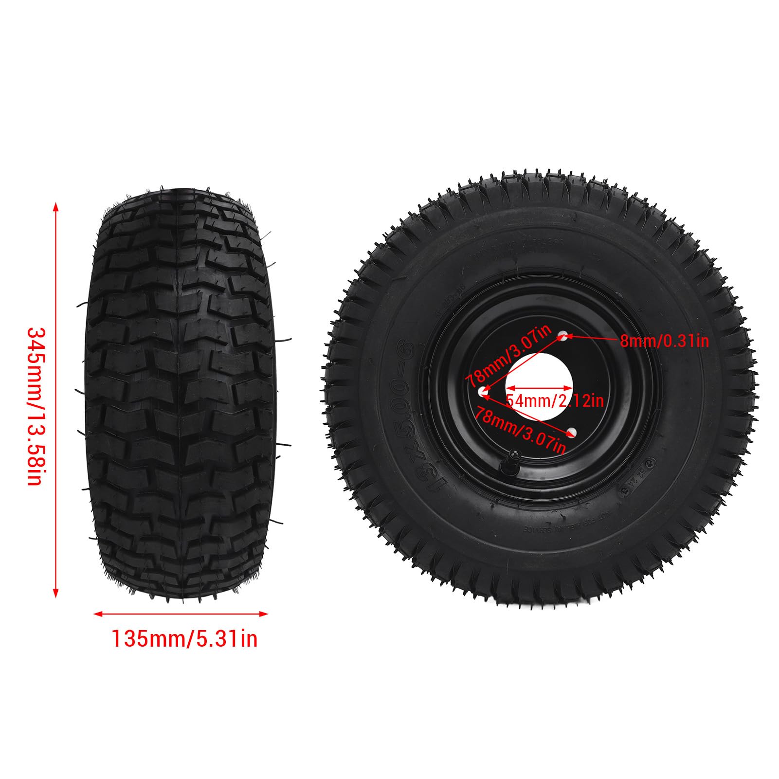 Dilwe Neumático para Carrito de Kart 13x5.00 6 Neumático de Vacío sin Cámara de Caucho Resistente con Llantas Negras para Go Kart ATV Quad Off Road Agarre y Durabilidad Mejorados
