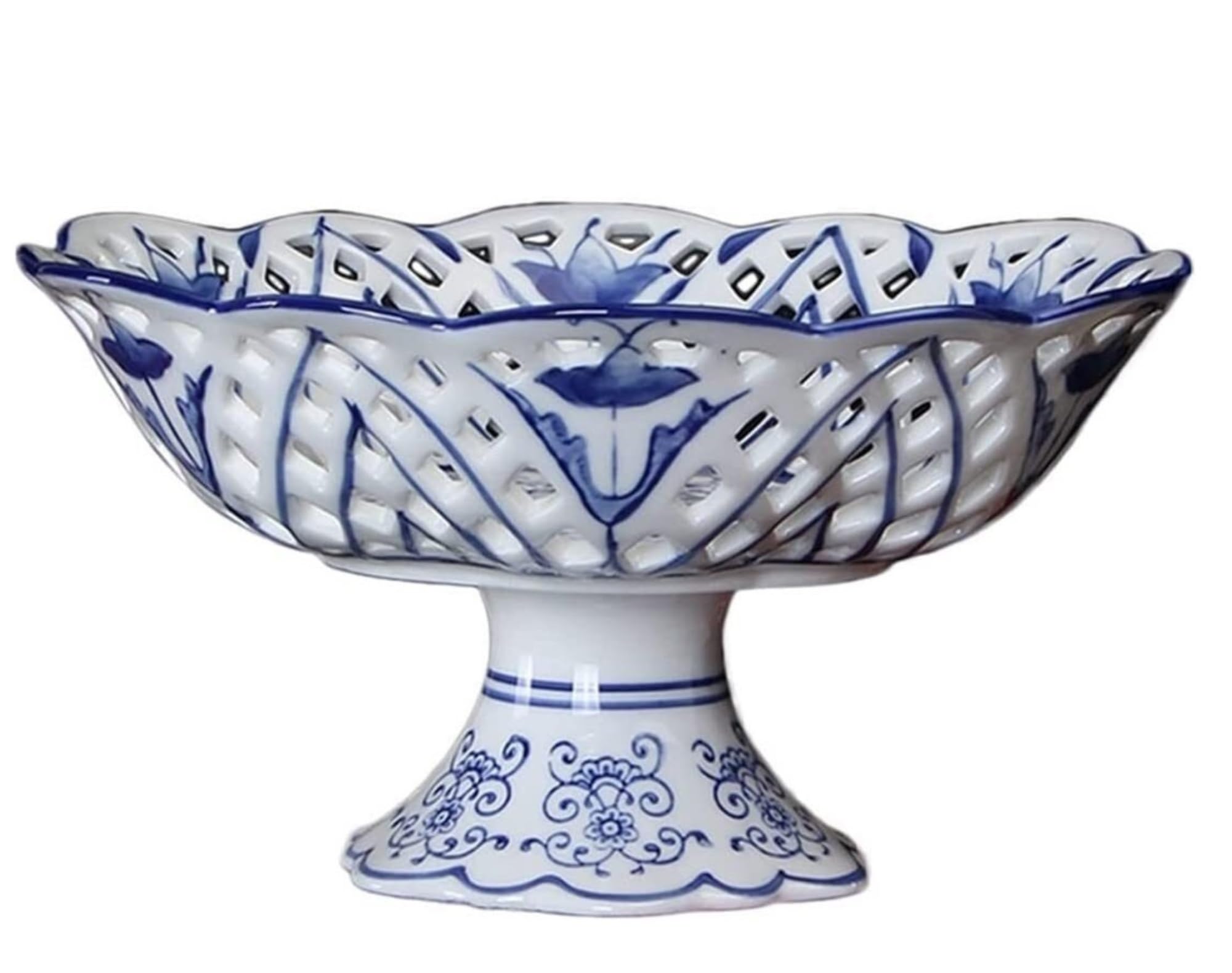 IROEJT Fruit Bowls New Chinese Style Empty Retro Blue And White Porcelain Fruit Bowl Home Living Room Restaurant Desktop Decor Ceramic Fruit Candy Plate Vegetable，L