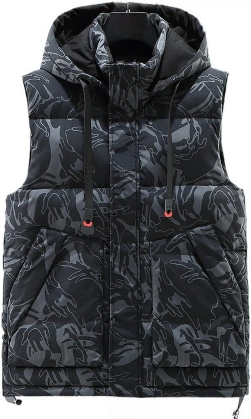 DGHM-JLMY Men's Sleeveless Lightweight Quilted Puffer Down Winter Hooded Down Cotton Vest Casual Vest Loose Coat With Hood