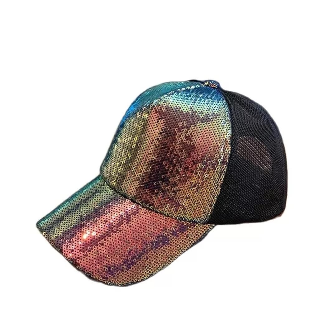 MRKU Cappello Estivo da Sole da Donna, Berretto da Baseball con Paillettes Lucide, Rete, Stile Hip Hop Streetwear