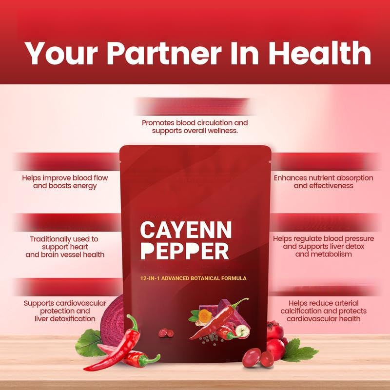 Pimienta de Cayena, adecuada para hombres y mujeres, para la salud inmune y general, para uso natural