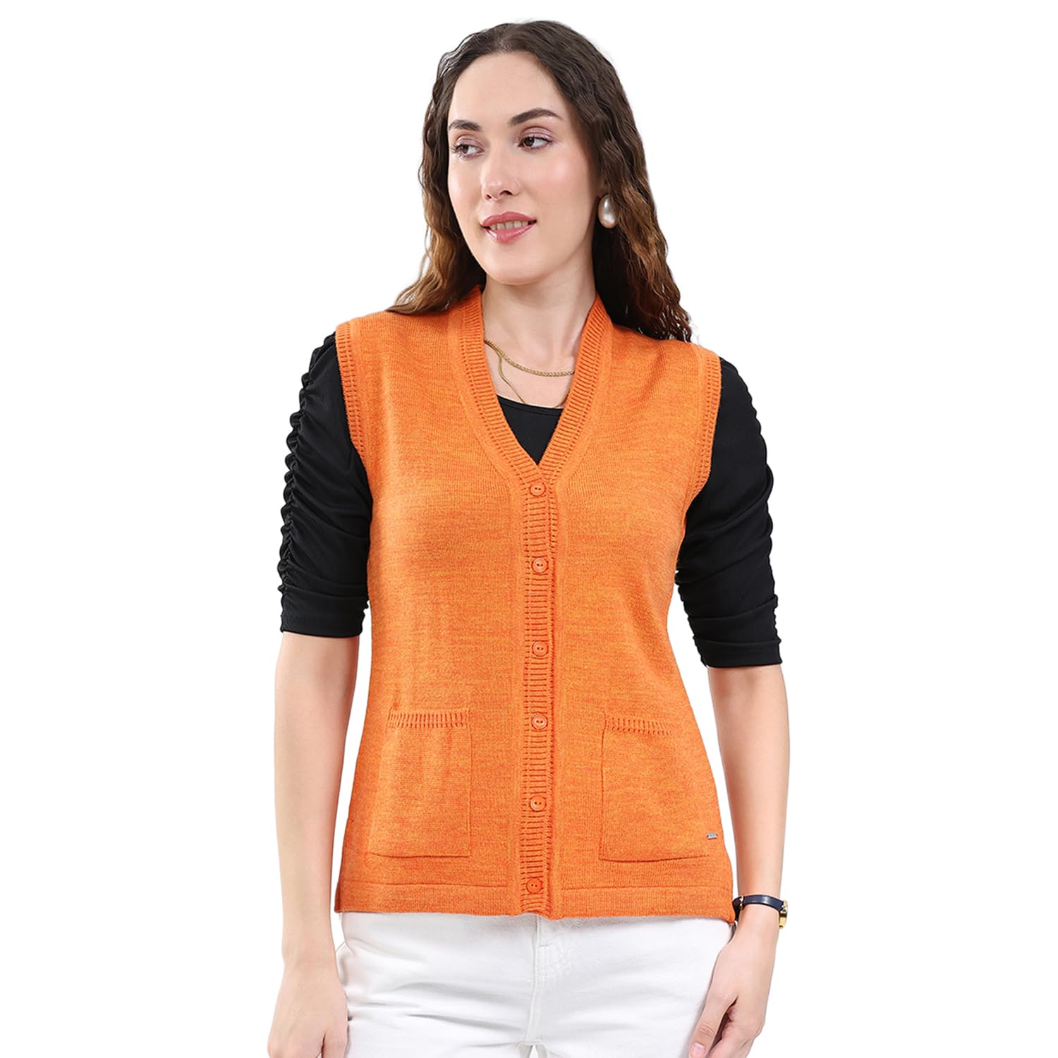 monte carlo Women's Regular Fit Cardigan | Trendy Solid Design | Button Closure | Sleeveless V Neck Stylish Winter Cardigan for Women's (Pack of 1)-picture-10