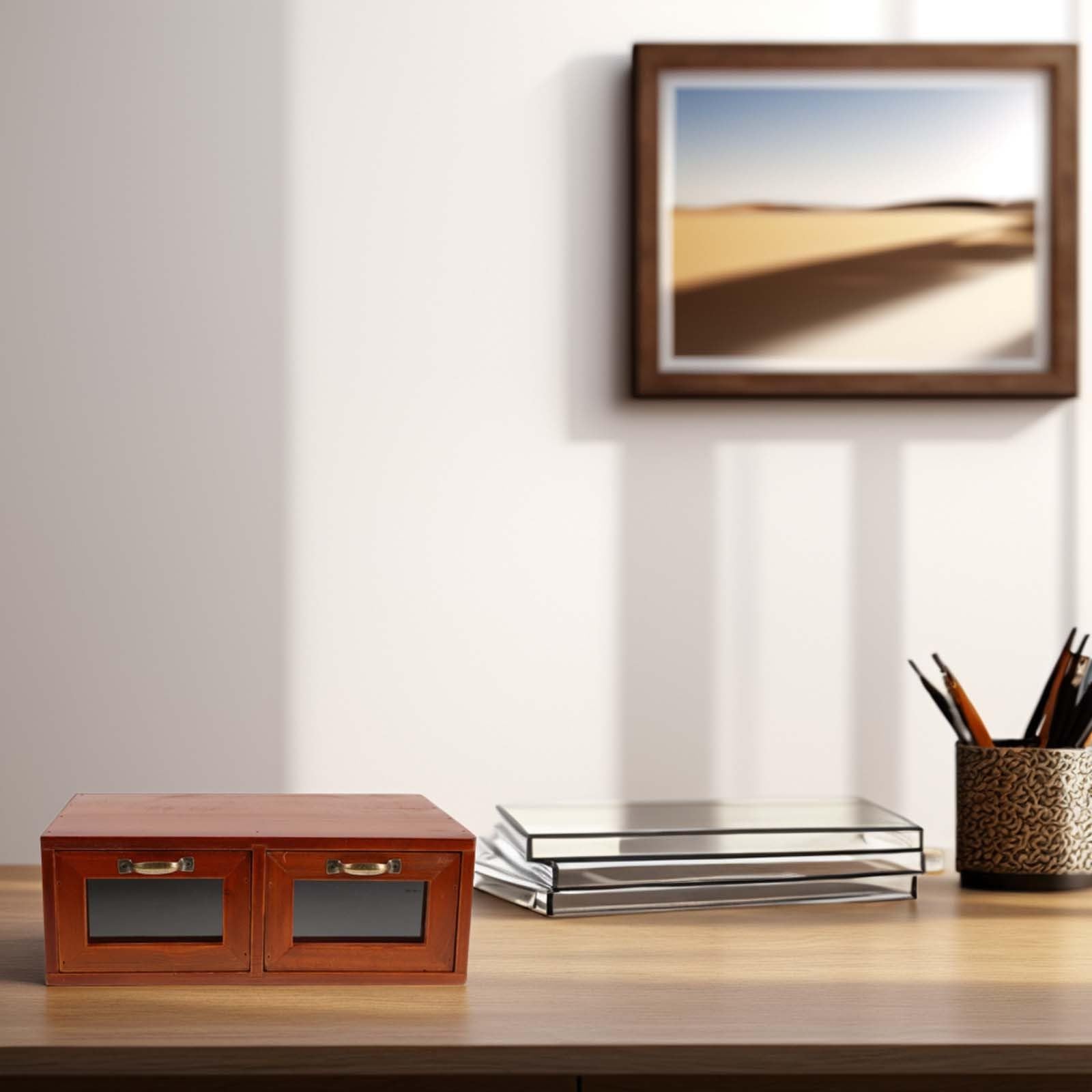 BESPORTBLE Soporte para Monitor de Escritorio de Madera con Organizador Acrílico y Cajones, Diseño Elegante para Oficina, Ángulo Cómodo y Almacenamiento