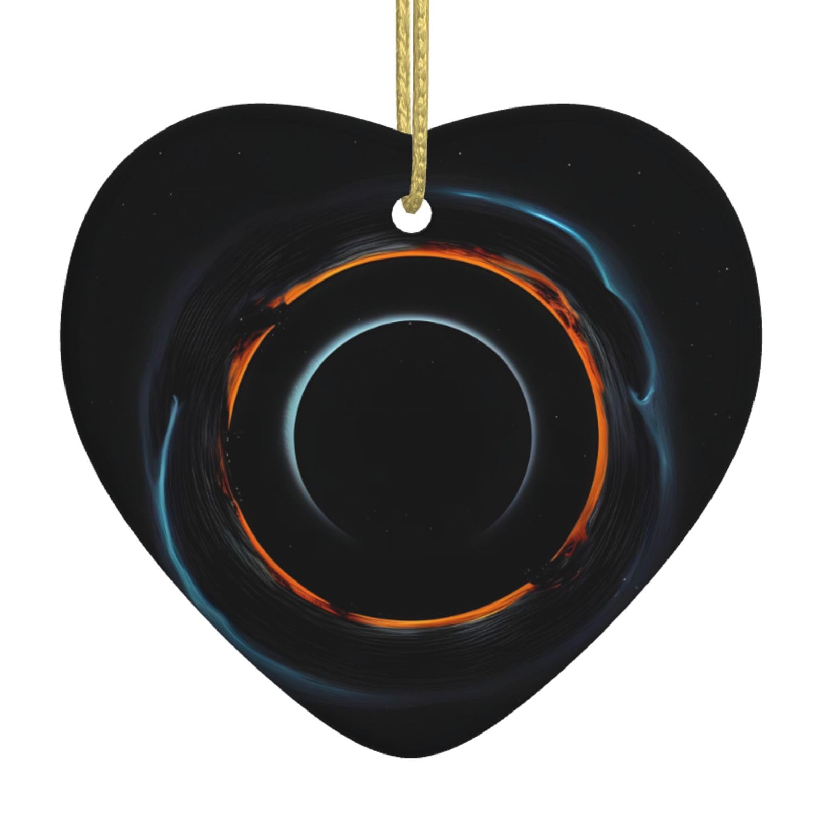 Mysterious Cosmic Black Holes Ceramic Christmas Heart Pendant with Silk Thread, Christmas Tree Home Decoration