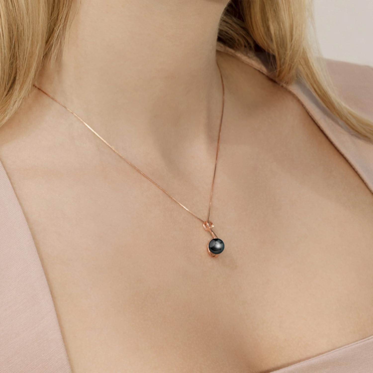 The Pearl Source 8-9mm Genuine Black Tahitian South Sea Cultured Pearl Anastasia Pendant Necklace for Women - Image 2